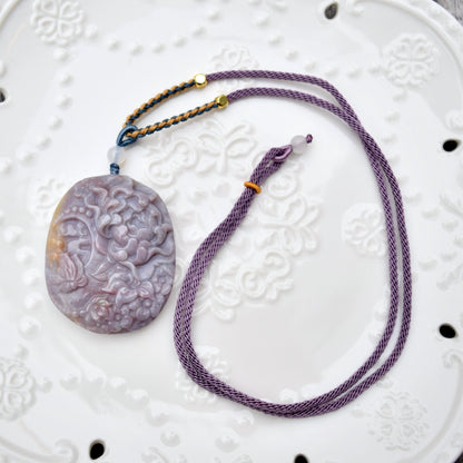 Purple Ocean Agate Pendant Rope Necklace - Butterfly ｜ Bird