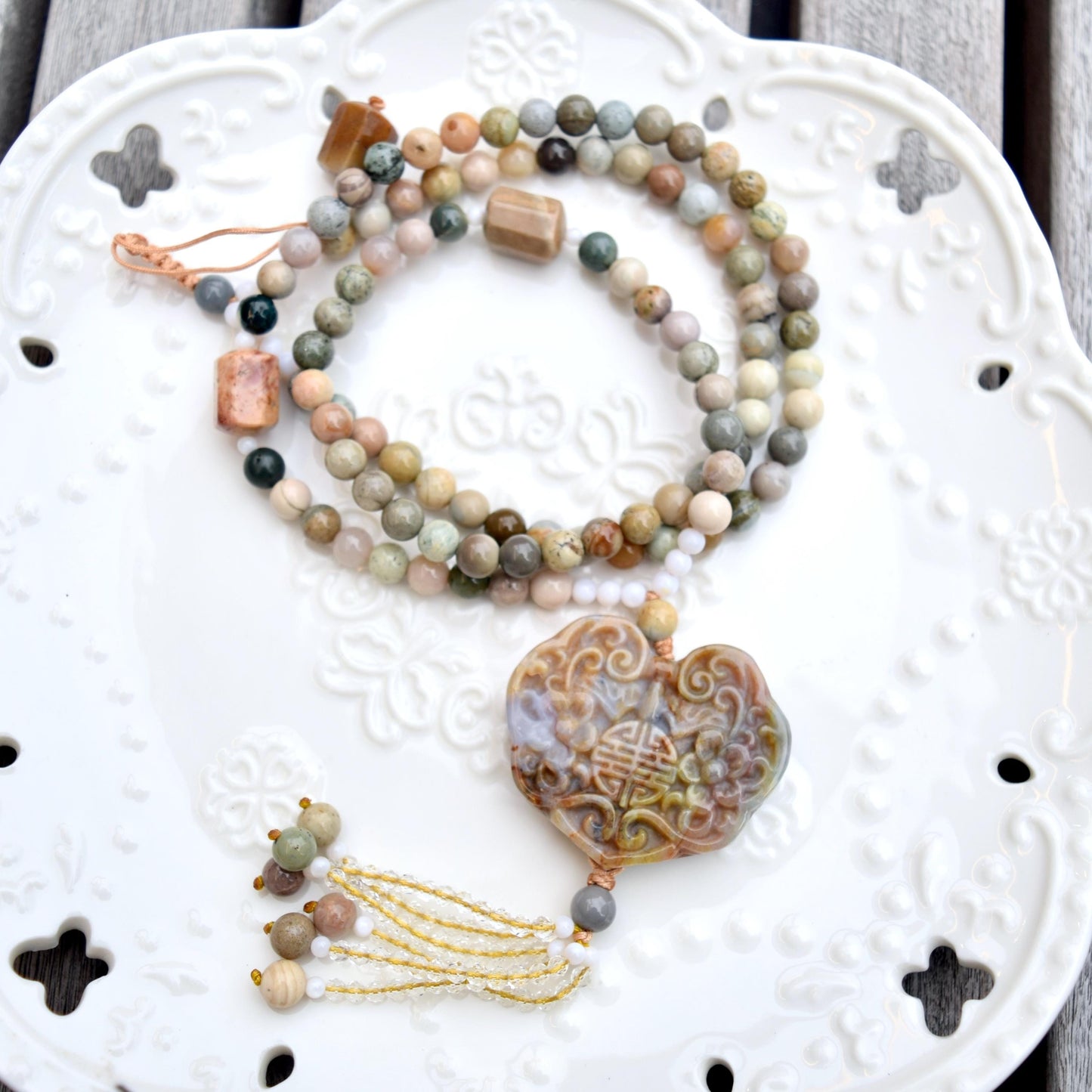 Purple Ocean Jasper Flora Lock Necklace