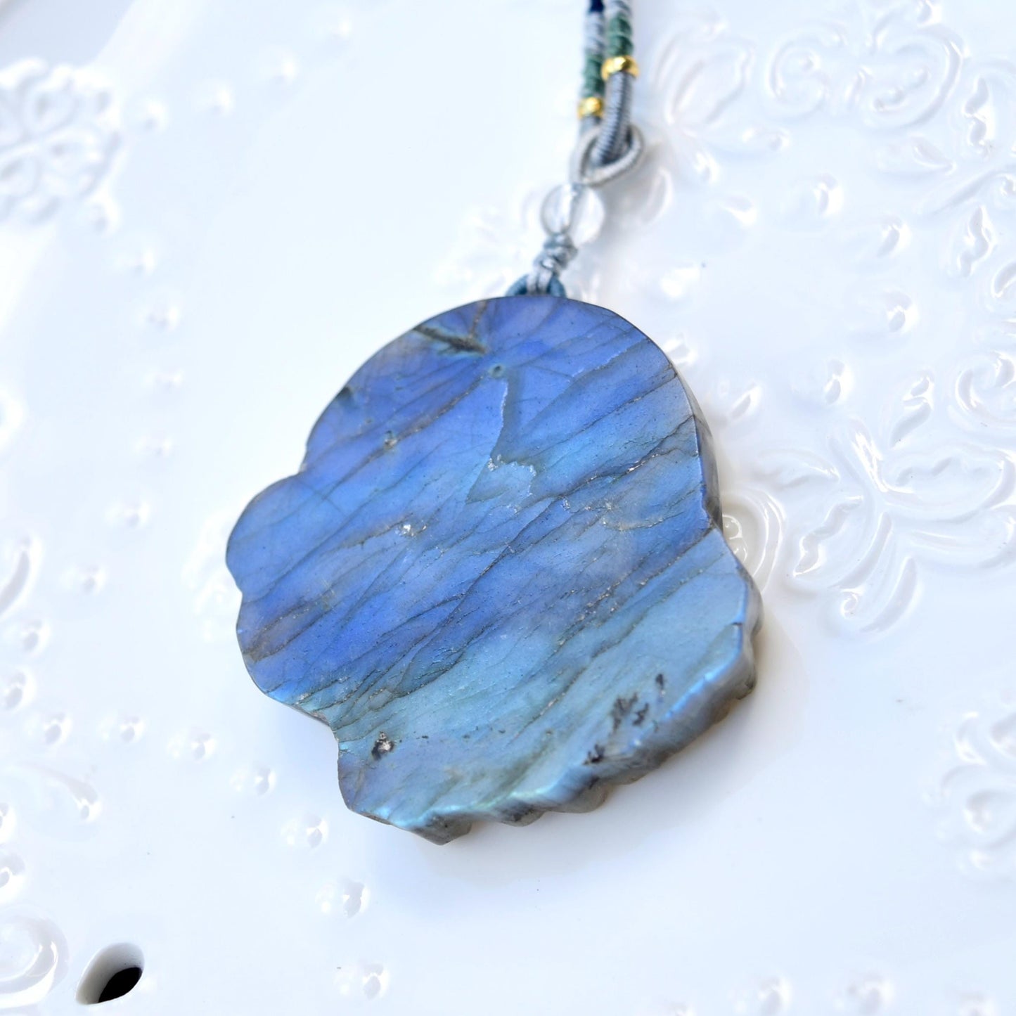 Labradorite Carved Castle Pendant Necklace