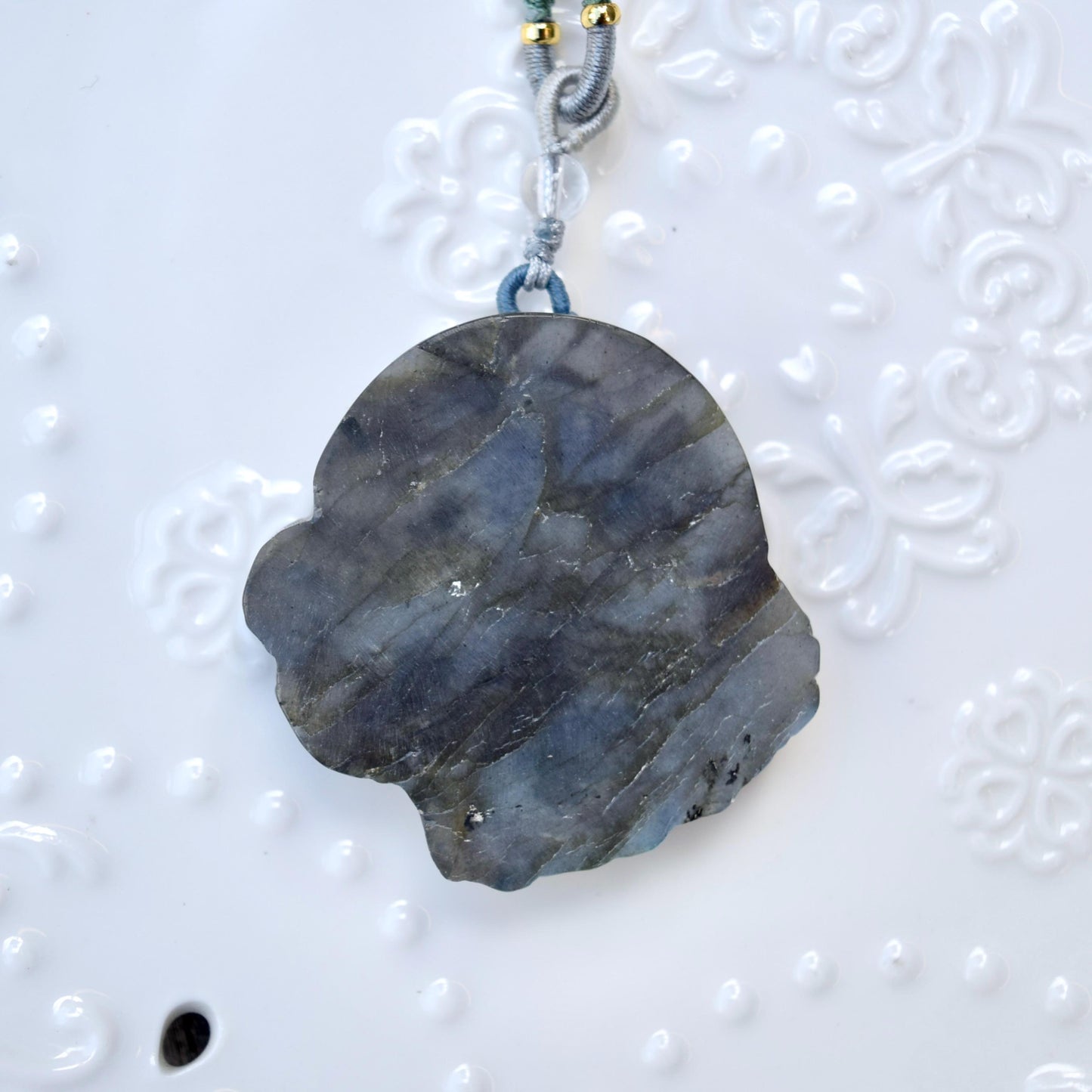Labradorite Carved Castle Pendant Necklace