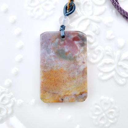 Purple Ocean Agate Pendant Rope Necklace - Peony ｜ Dragon