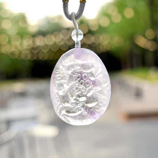Purple Lotus Pendant Rope Necklace - Amethyst