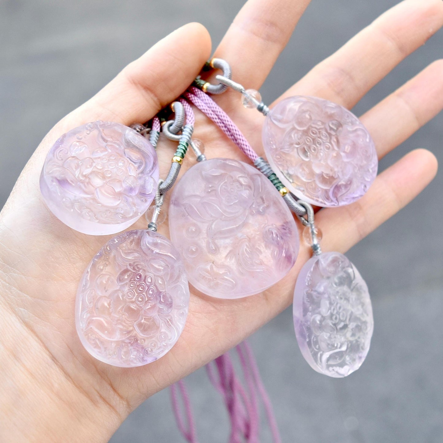 Purple Lotus Pendant Rope Necklace - Amethyst