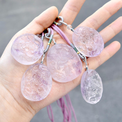 Purple Lotus Pendant Rope Necklace - Amethyst