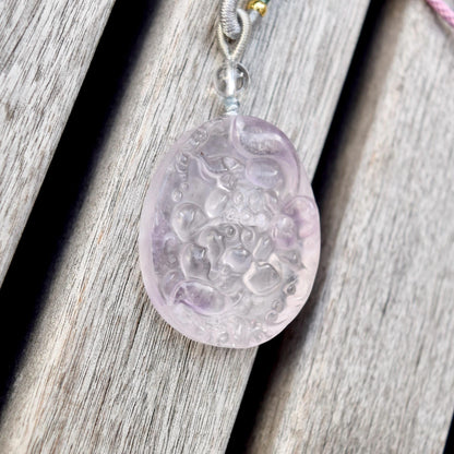 Purple Lotus Pendant Rope Necklace - Amethyst