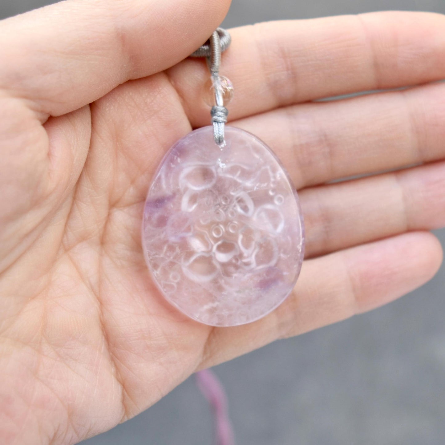 Purple Lotus Pendant Rope Necklace - Amethyst