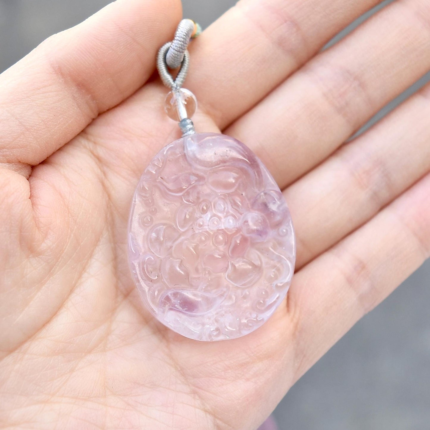 Purple Lotus Pendant Rope Necklace - Amethyst