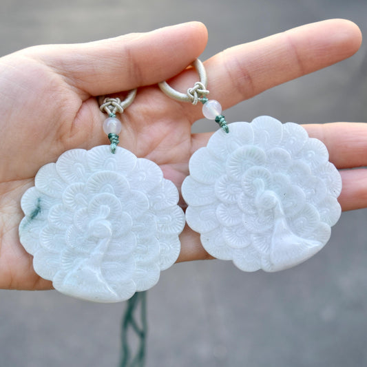 Jadeite Peacock Pendant Rope Necklace - 天然翡翠