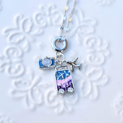 Travel Enamel Charms Necklace - Oil Painting Style