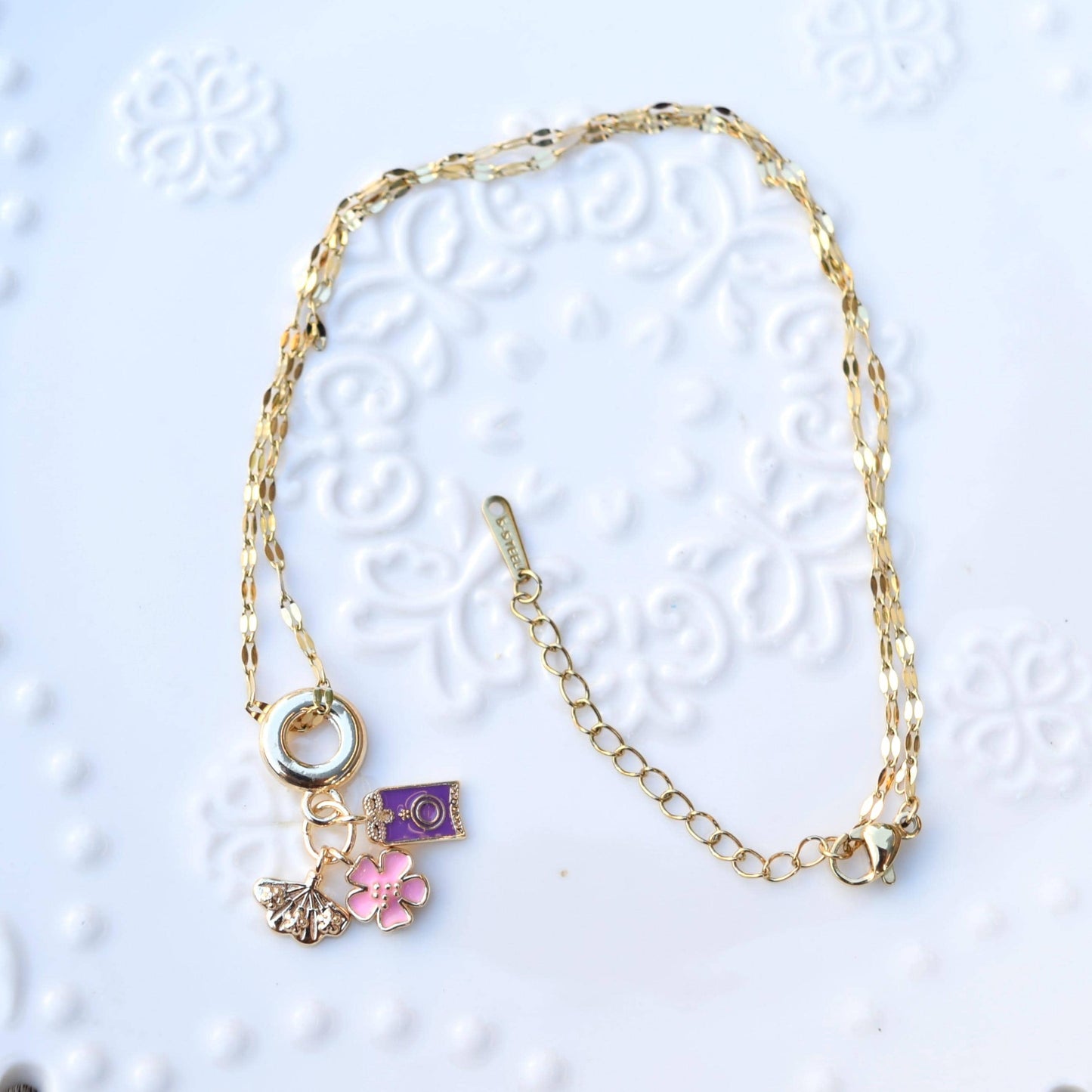 Travel Enamel Charms Necklace - Oil Painting Style