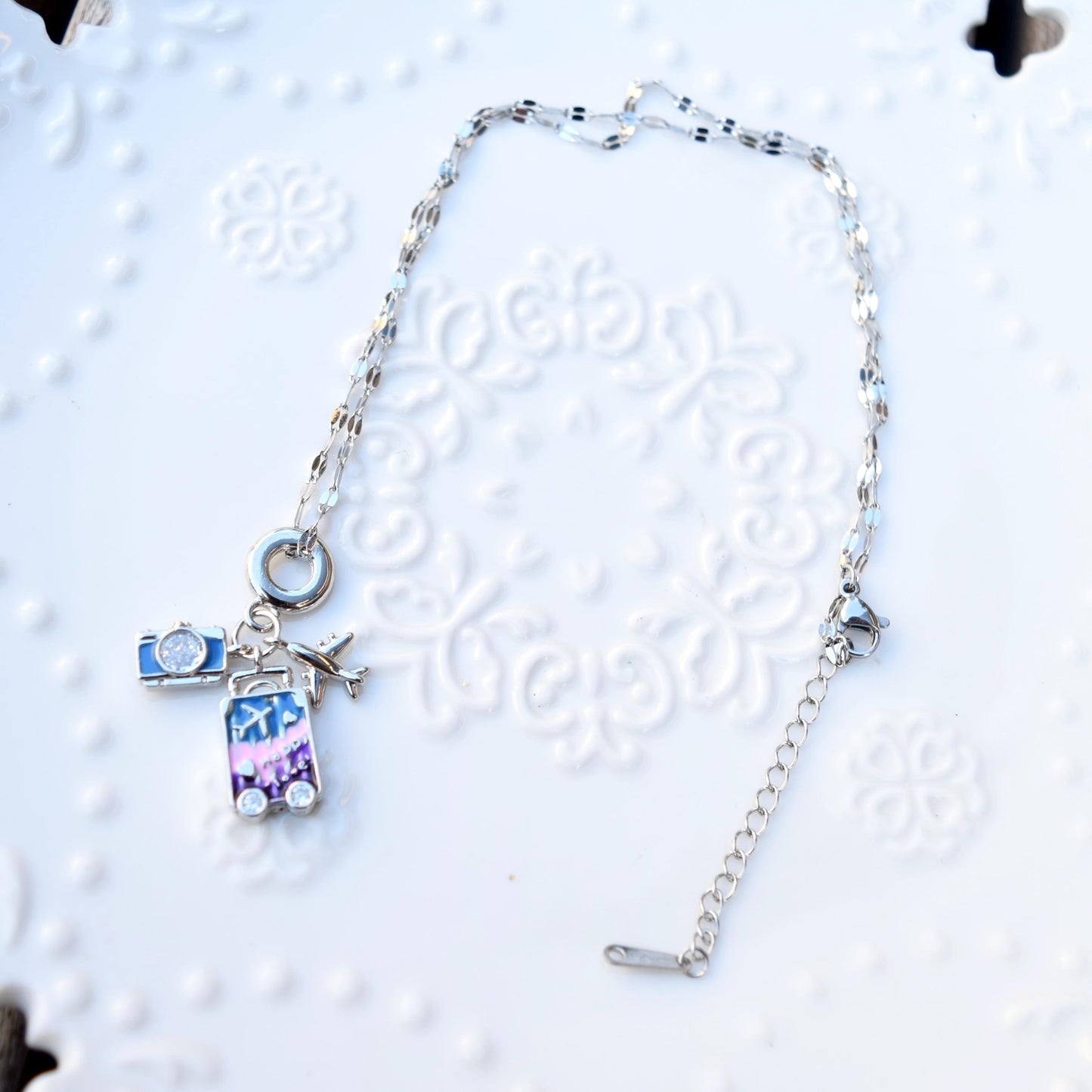Travel Enamel Charms Necklace - Oil Painting Style