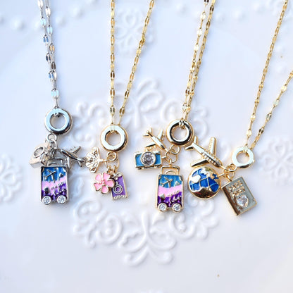 Travel Enamel Charms Necklace - Oil Painting Style