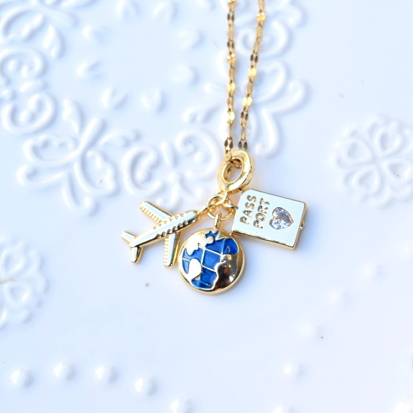 Travel Enamel Charms Necklace - Oil Painting Style