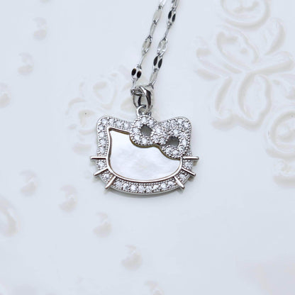 Shell Kitty Head Charm Golden Necklace - Vintage Style