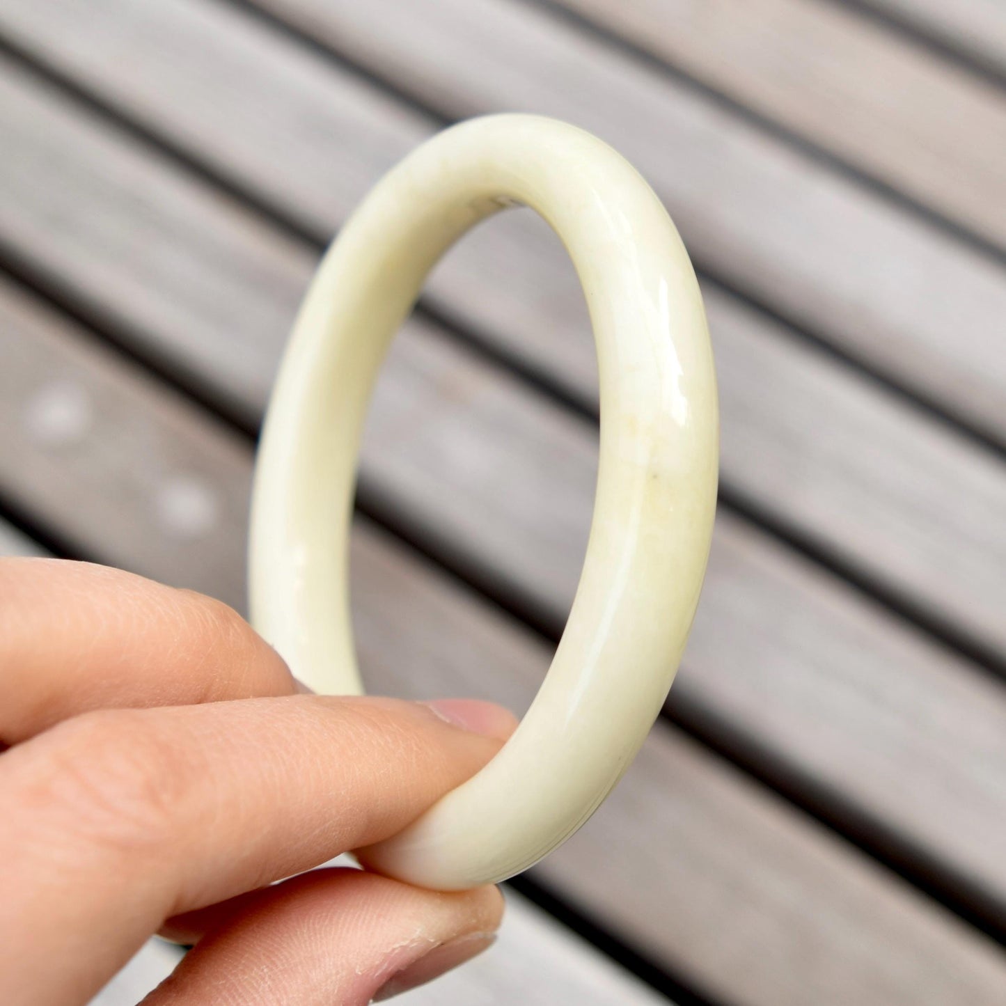 56.5 mm- Natural Xiu Jade Bangle Bracelet - White- Serpentine Jade