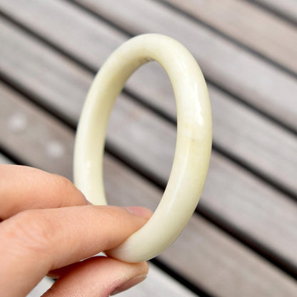 56.5 mm- Natural Xiu Jade Bangle Bracelet - White- Serpentine Jade