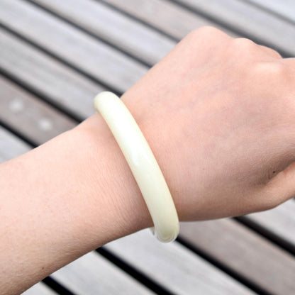 56.5 mm- Natural Xiu Jade Bangle Bracelet - White- Serpentine Jade