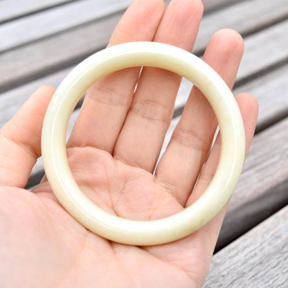 56.5 mm- Natural Xiu Jade Bangle Bracelet - White- Serpentine Jade