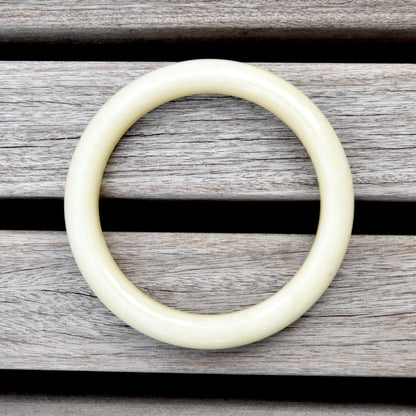 56.5 mm- Natural Xiu Jade Bangle Bracelet - White- Serpentine Jade