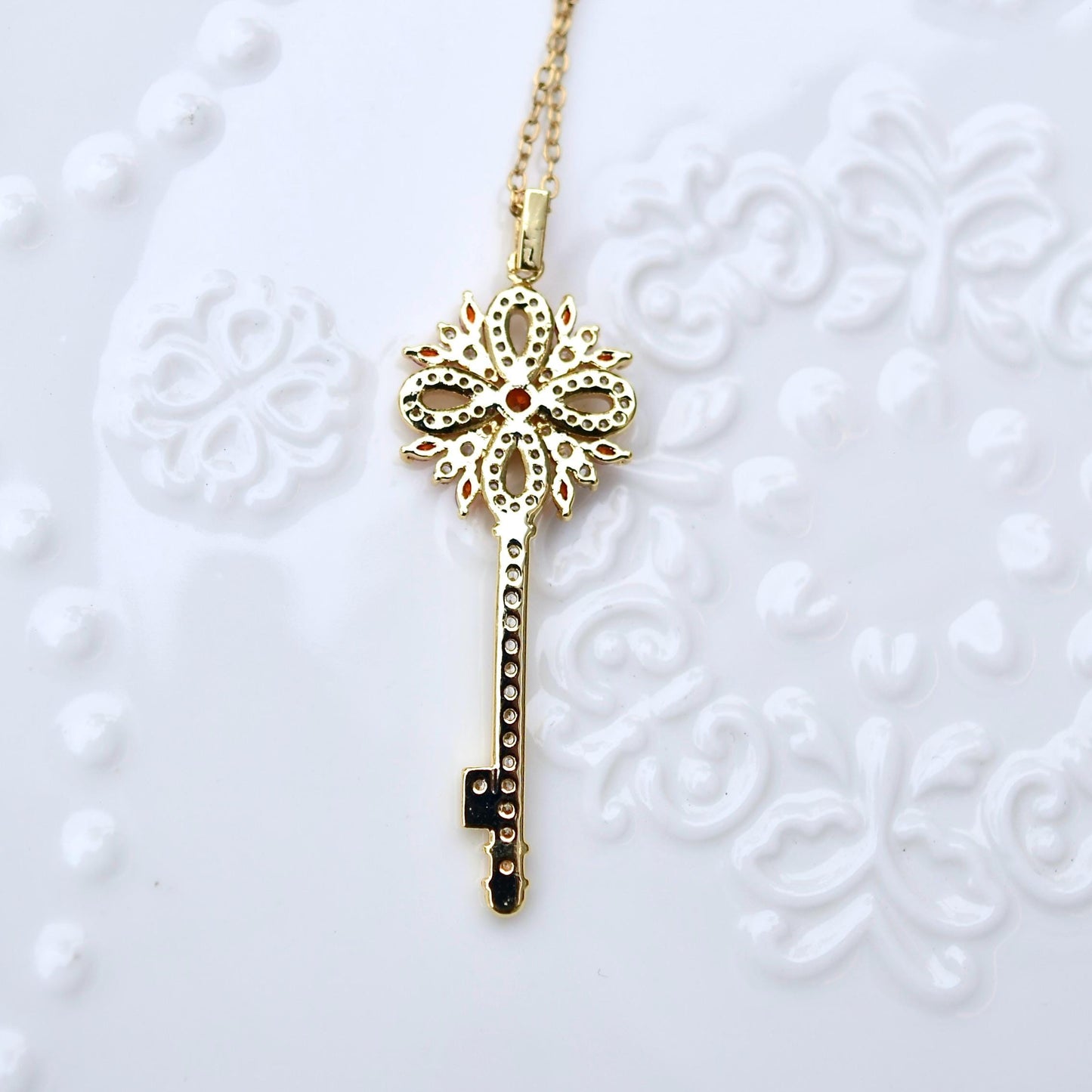 Golden Crystals Flora Key Gourd Charm Necklace