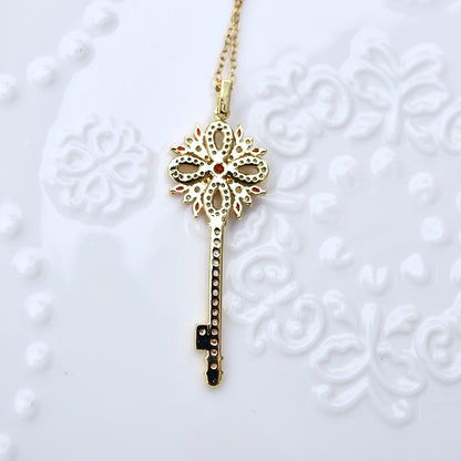 Golden Crystals Flora Key Gourd Charm Necklace