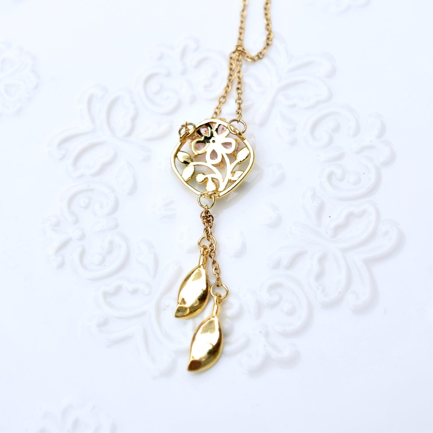 Golden Crystals Flora Key Gourd Charm Necklace