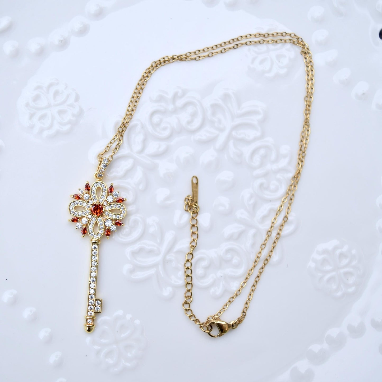 Golden Crystals Flora Key Gourd Charm Necklace