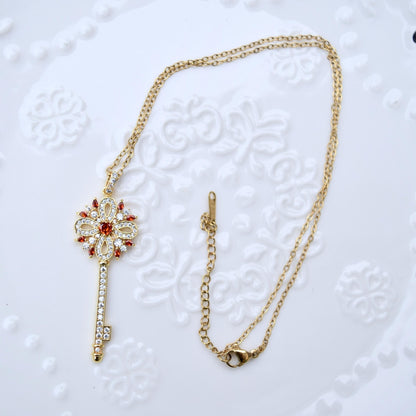 Golden Crystals Flora Key Gourd Charm Necklace