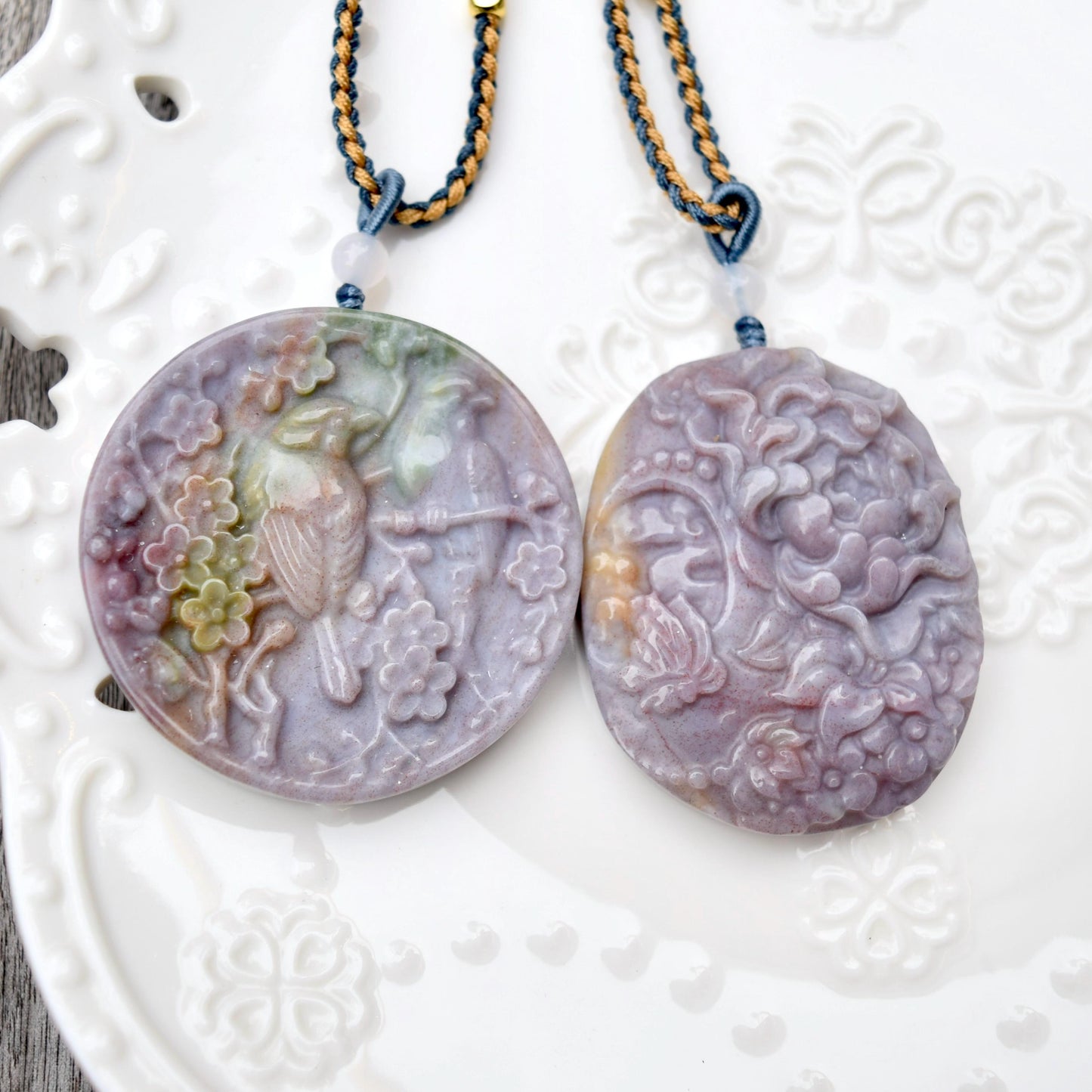 Purple Ocean Agate Pendant Rope Necklace - Butterfly ｜ Bird