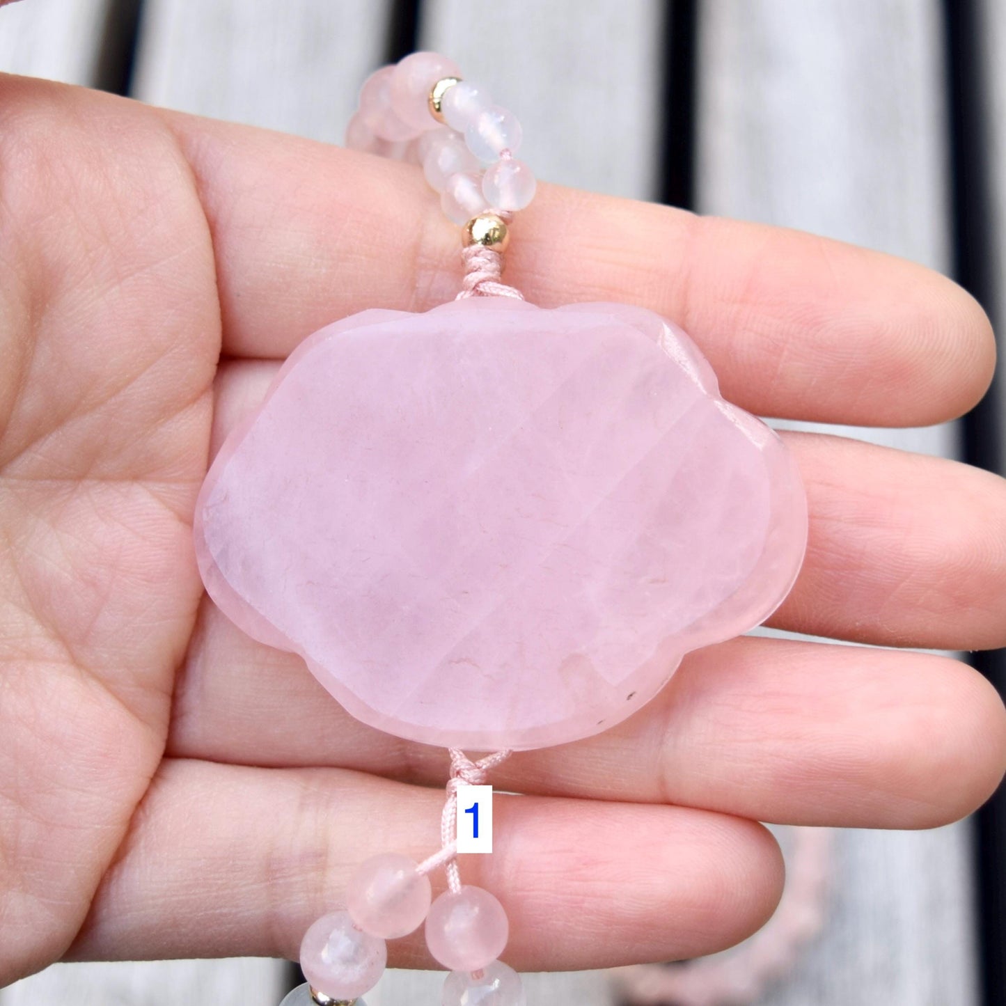 Rose Quartz Peony Necklace - Aquamarine Quartz Beaded