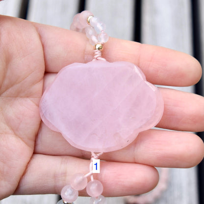 Rose Quartz Peony Necklace - Aquamarine Quartz Beaded