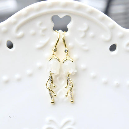 White Lily of the Valley Earrings - Jade Style Dangle Earrings