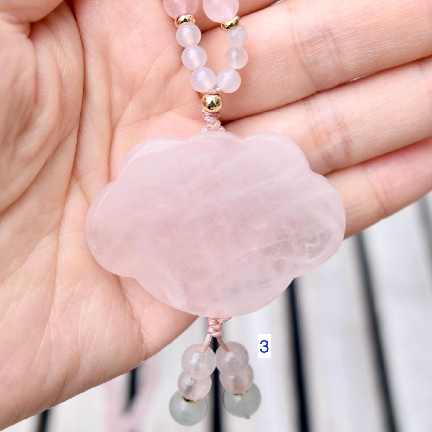 Rose Quartz Peony Necklace - Aquamarine Quartz Beaded