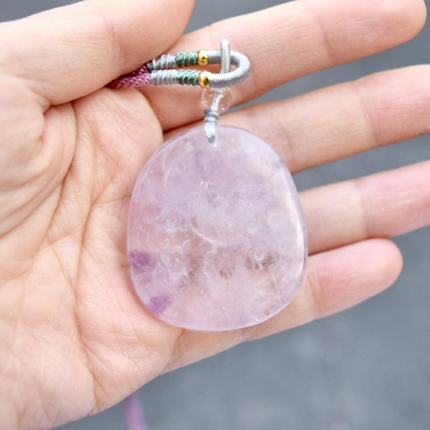 Purple Lotus Pendant Rope Necklace - Amethyst