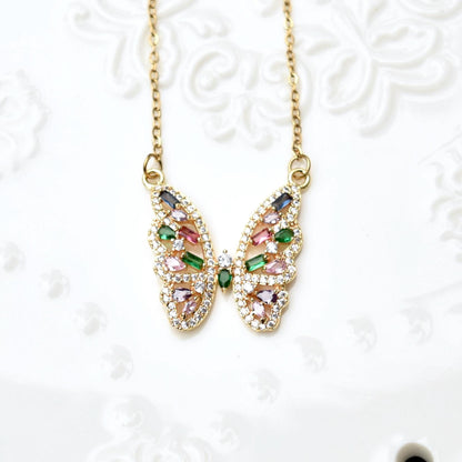 Crystal Butterfly Rose Necklace - Stainless Steel Necklace