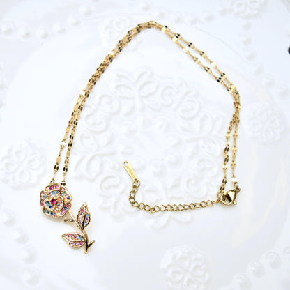 Crystal Butterfly Rose Necklace - Stainless Steel Necklace