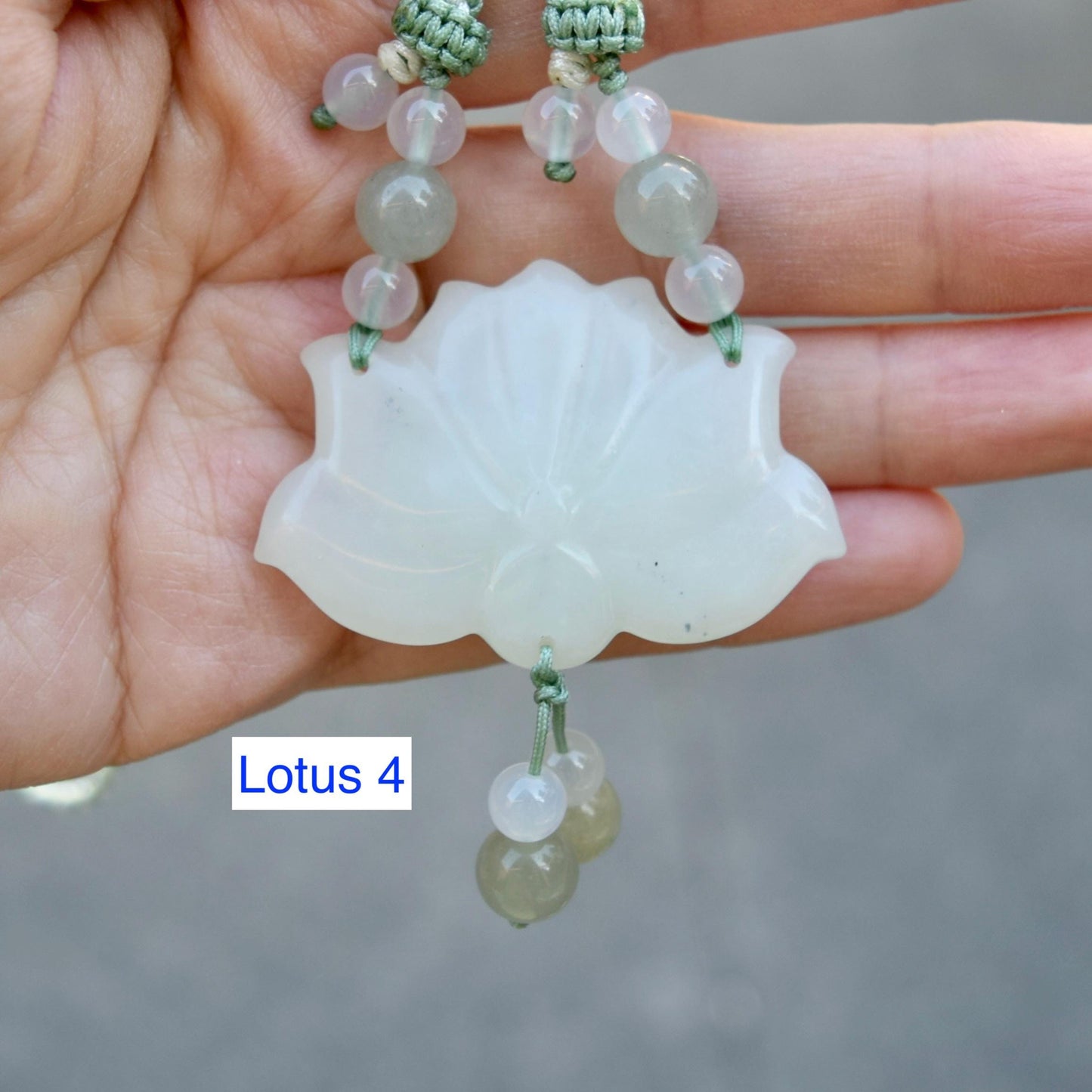 Green Jade Lotus Necklace - Serpentine Jade Adjustable RopeNecklace