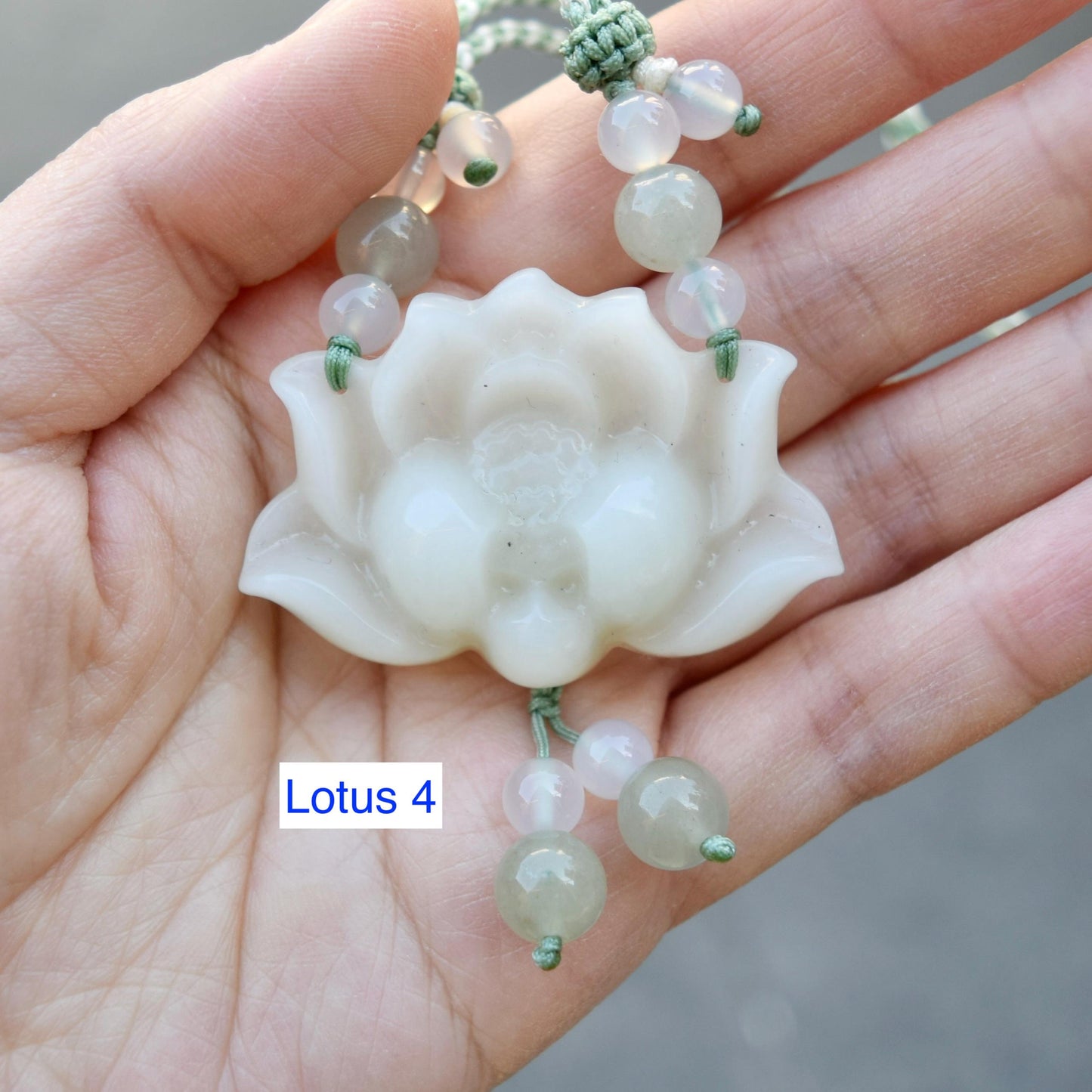 Green Jade Lotus Necklace - Serpentine Jade Adjustable RopeNecklace