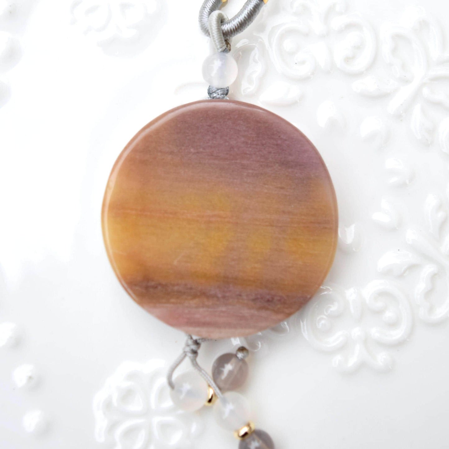 Purple Yellow Jade Pendant Rope Necklace - Phoenix