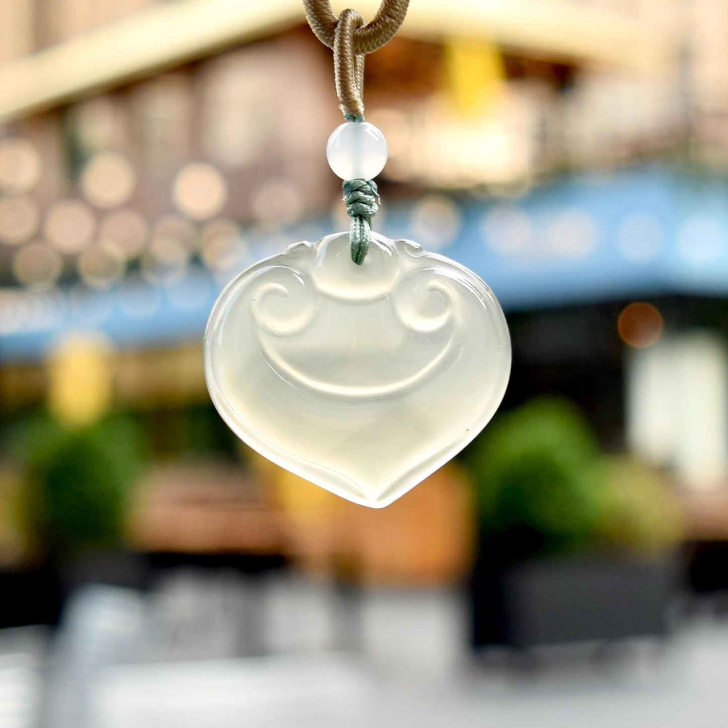 Agate Ruyi Lock Necklace- Green Agate Jade