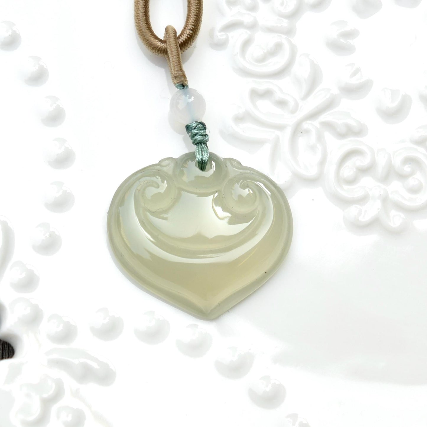 Agate Ruyi Lock Necklace- Green Agate Jade