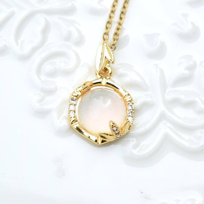 White Cat Eye Charm Necklace - Planet Fortune Bamboo - Stainless Steel