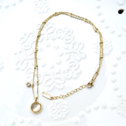 White Cat Eye Charm Necklace - Planet Fortune Bamboo - Stainless Steel