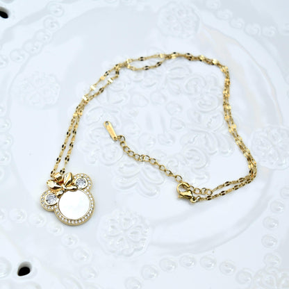 Shell Kitty Head Charm Golden Necklace - Vintage Style