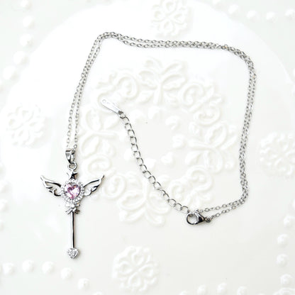 Diamond Angel Wings Charm Necklace - Cubic Zirconia Stainless Steel Necklace