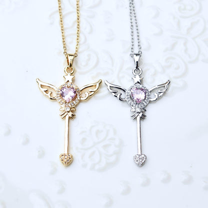 Diamond Angel Wings Charm Necklace - Cubic Zirconia Stainless Steel Necklace