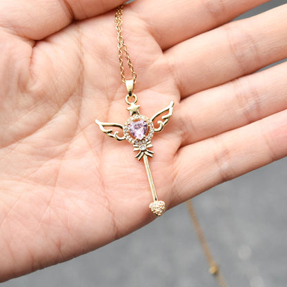 Diamond Angel Wings Charm Necklace - Cubic Zirconia Stainless Steel Necklace