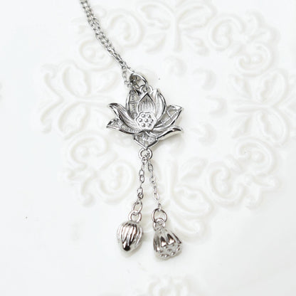 Golden Silver Lotus Charm Necklace - Stainless Steel