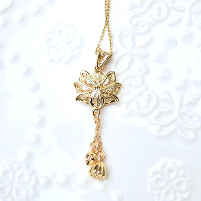 Golden Silver Lotus Charm Necklace - Stainless Steel