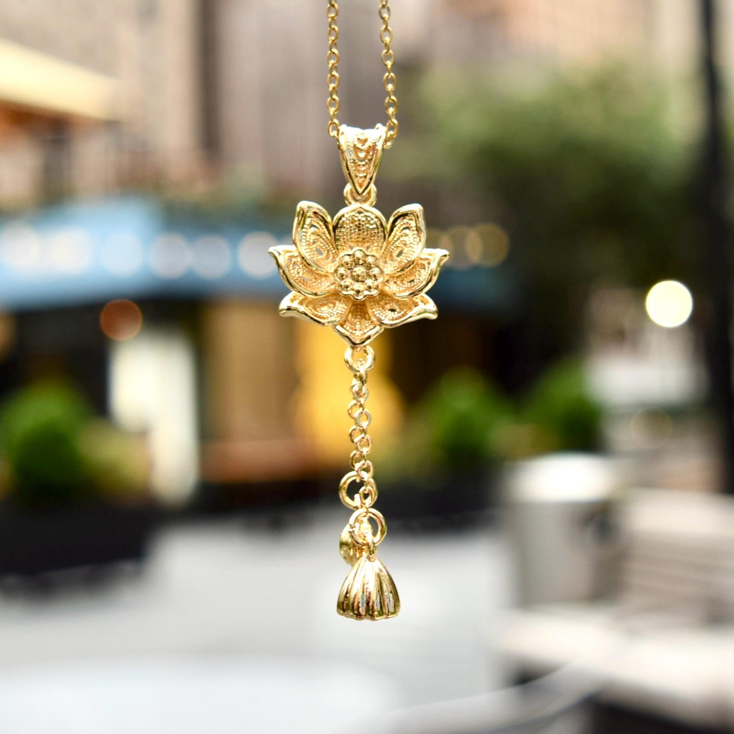 Golden Silver Lotus Charm Necklace - Stainless Steel
